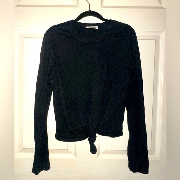 Reformation Jeans women’s black long sleeve front knot top M casual cotton - Picture 1 of 6